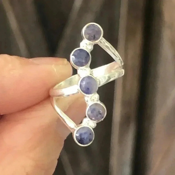 SIZE 6 Beveled Blue Sodalite Solid 925 Sterling Silver Ring NWT - Picture 1 of 5